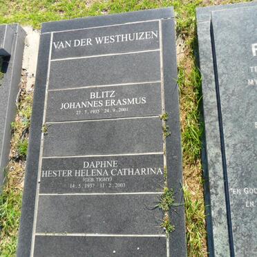 WESTHUIZEN Johannes Erasmus, van der 1935-2001 &amp; Hester Helena Catharina TIGHY 1937-2003