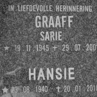 GRAAFF Hansie 1940-2018 &amp; Sarie 1945-2001