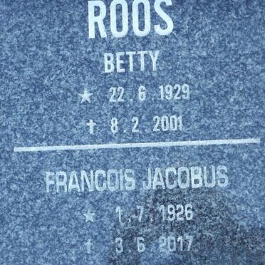 ROOS Francois Jacobus 1926-2017 &amp; Betty 1929-2001