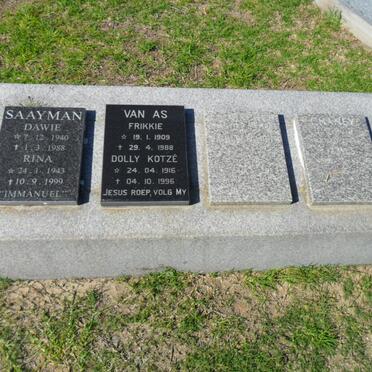 SAAYMAN Dawie 1940-1988 &amp; Rina 1943-1999 :: VAN AS Frikkie 1909-1988 :: KOTZÉ Dolly 1916-1996