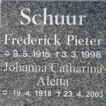 SCHUUR Frederick Pieter 1915-1998 &amp; Johanna Catharina Aletta 1918-2003
