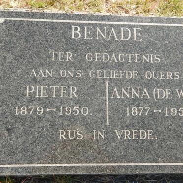 BENADE Pieter 1879-1950 &amp; Anna De WET 1877-1952