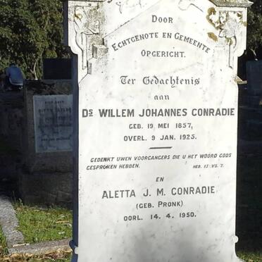 CONRADIE Willem Johannes 1857-1925 &amp; Aletta J.M. PRONK -1950