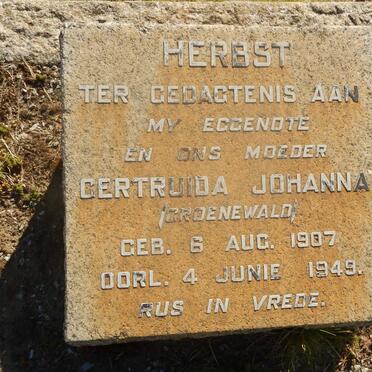HERBST Gertruida Johanna nee GROENEWALD 1907-1949