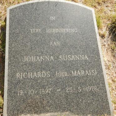 RICHARDS Johanna Susanna nee MARAIS 1897-1978