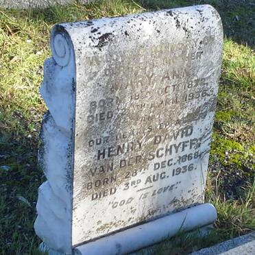 SCHYFF Henry David, van der 1868-1936 &amp; Mary Ann 1872-1936