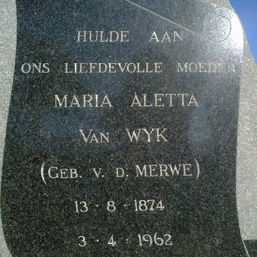 WYK Maria Aletta, van nee V.D. MERWE 1874-1962