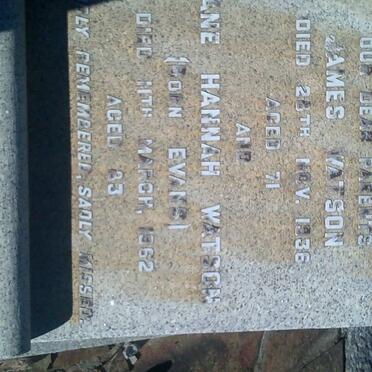 WATSON James -1936 &amp; Jane Hannah EVANS -1962