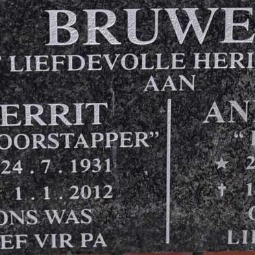 BRUWER Gerrit 1931-2012 &amp; Anna 1936-2019