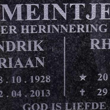 MEINTJES Hendrik Adriaan 1928-2013 &amp; Rhoda 1932-2015