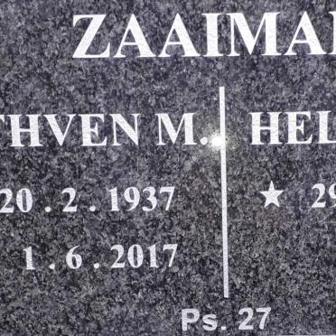 ZAAIMAN Ruthven M. 1937-2017 &amp; Helena R. 1940-