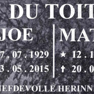 TOIT Joe, du 1929-2015 &amp; Matty 1934-2017