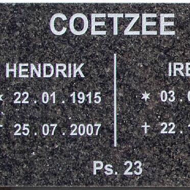 COETZEE Hendrik 1915-2007 &amp; Irene 1912-2008
