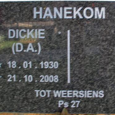 HANEKOM D.A. 1930-2008