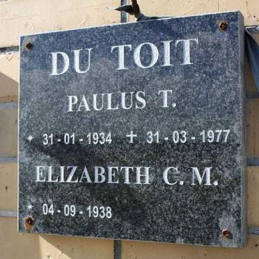 TOIT Paulus T., du 1934-1977 &amp; Elizabeth C.M. 1938-