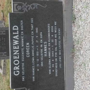 GROENEWALD Hannes 1940-2004 &amp; Coreen 1951-1982