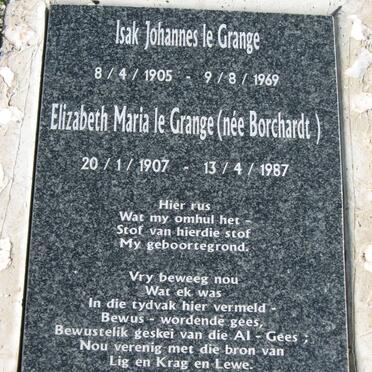 GRANGE Isak Johannes, le 1905-1969 &amp; Elizabeth Maria BORCHARDT 1907-1987