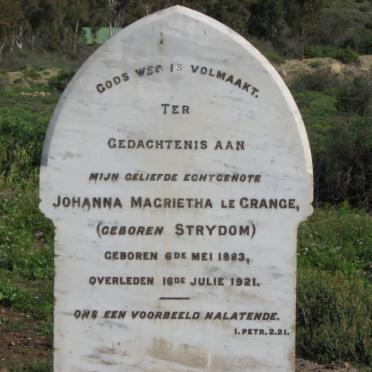 GRANGE Johanna Magrietha, le  nee STRYDOM 1893-1921