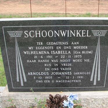 SCHOONWINKEL Arnoldus Johannes 1905-1991 &amp; Wilhelmina Isabella BLOM 1911-1975