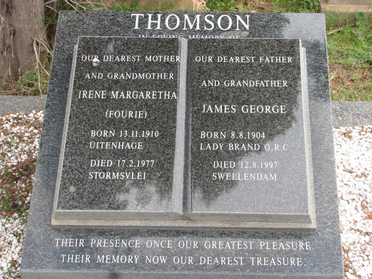 THOMSON James George 1904-1997 &amp; Irene Margaretha FOURIE 1910-1977