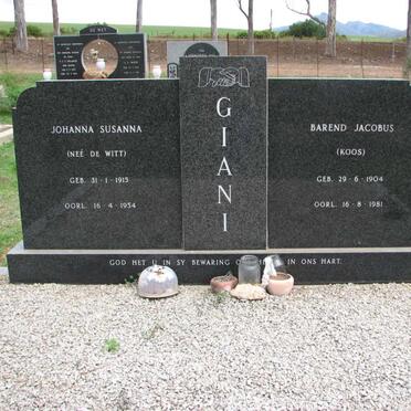 GIANI Barend Jacobus 1904-1981 &amp; Johanna Susanna DE WITT 1915-1954