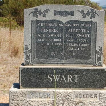 SWART Hendrik A.B. 1884-1953 &amp; Albertha H.J. CROUS 1882-1956