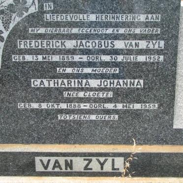 ZYL Frederick Jacobus, van 1889-1952 &amp; Catharina Johanna CLOETE 1888-1959