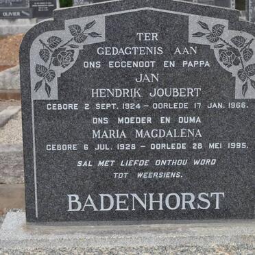 BADENHORST Jan Hendrik Joubert 1924-1966 &amp; Maria Magdalena 1928-1995