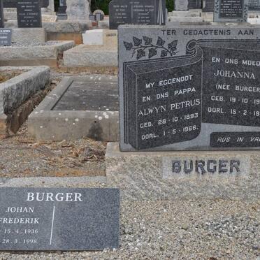 BURGER Alwyn Petrus 1893-1966 &amp; Johanna F. BURGER 1901-1973 :: BURGER Johan Frederik 1936-1998