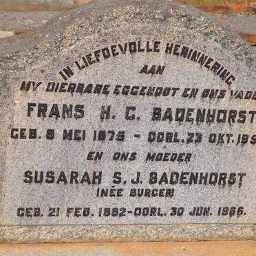 BADENHORST Frans H.G. 1875-1951 &amp; Susarah S.J. BURGER 1882-1966