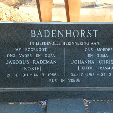 BADENHORST Jakobus Rademan 1911-1986 &amp; Johanna Christina ERASMUS 1919-1998