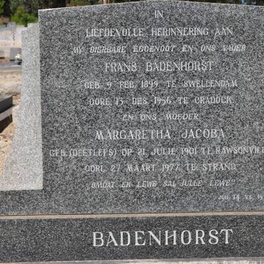 BADENHORST Frans 1899-1956 &amp; Margaretha Jacoba DEETLEFS 1901-1977
