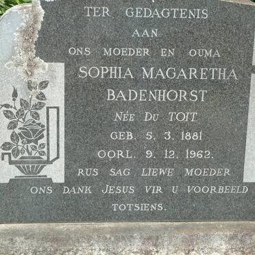 BADENHORST Sophia Magaretha nee DU TOIT 1881-1962