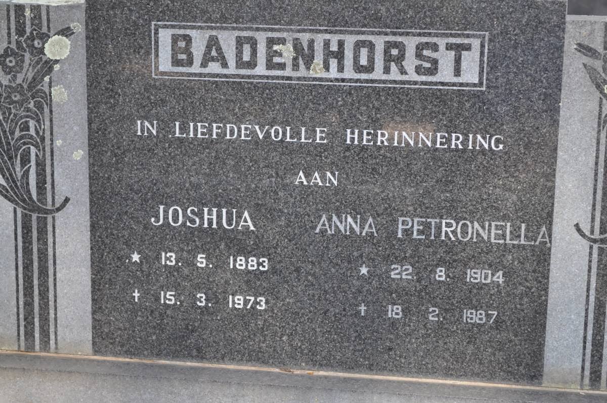 BADENHORST Joshua 1883-1973 &amp; Anna Petronella 1904-1987