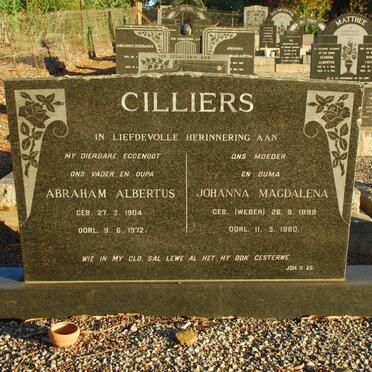 CILLIERS Abraham Albertus 1904-1972 &amp; Johanna Magdalena WEBER 1898-1980