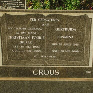 CROUS Christiaan Fourie 1903-1969 &amp; Gertruida Susanna 1915-2009