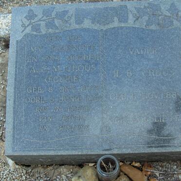 CROUS H.B. 1889-1973 &amp; A.C.M. FOURIE 1897-1961