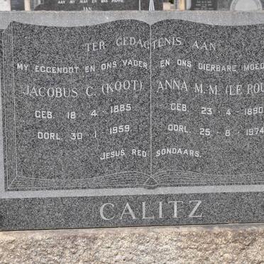 CALITZ Jacobus C. 1885-1959 &amp; Anna M.M. LE ROUX 1890-1974