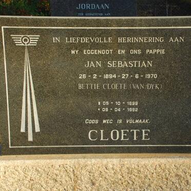 CLOETE Jan Sebastiaan 1894-1970 &amp; Bettie VAN DYK 1899-1992