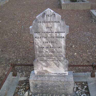 COETZEE Alletta Gertruida nee DE BRUIJN 1829-1915