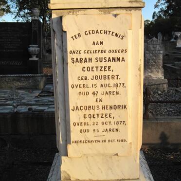 COETZEE Jacobus Hendrik -1877 &amp; Sarah Susanna JOUBERT -1877