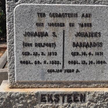 EKSTEEN Johannes Barnardus 1871-1960 &amp; Johanna S. DELPORT 1873-1932