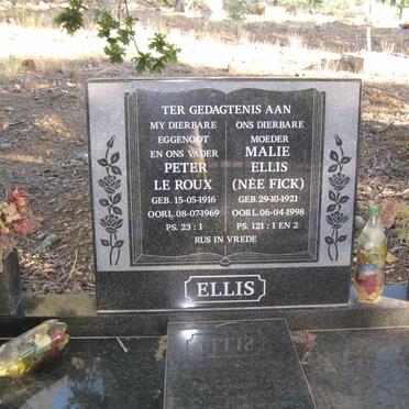 ELLIS Peter le Roux 1916-1969 &amp; Malie FICK 1921-1998