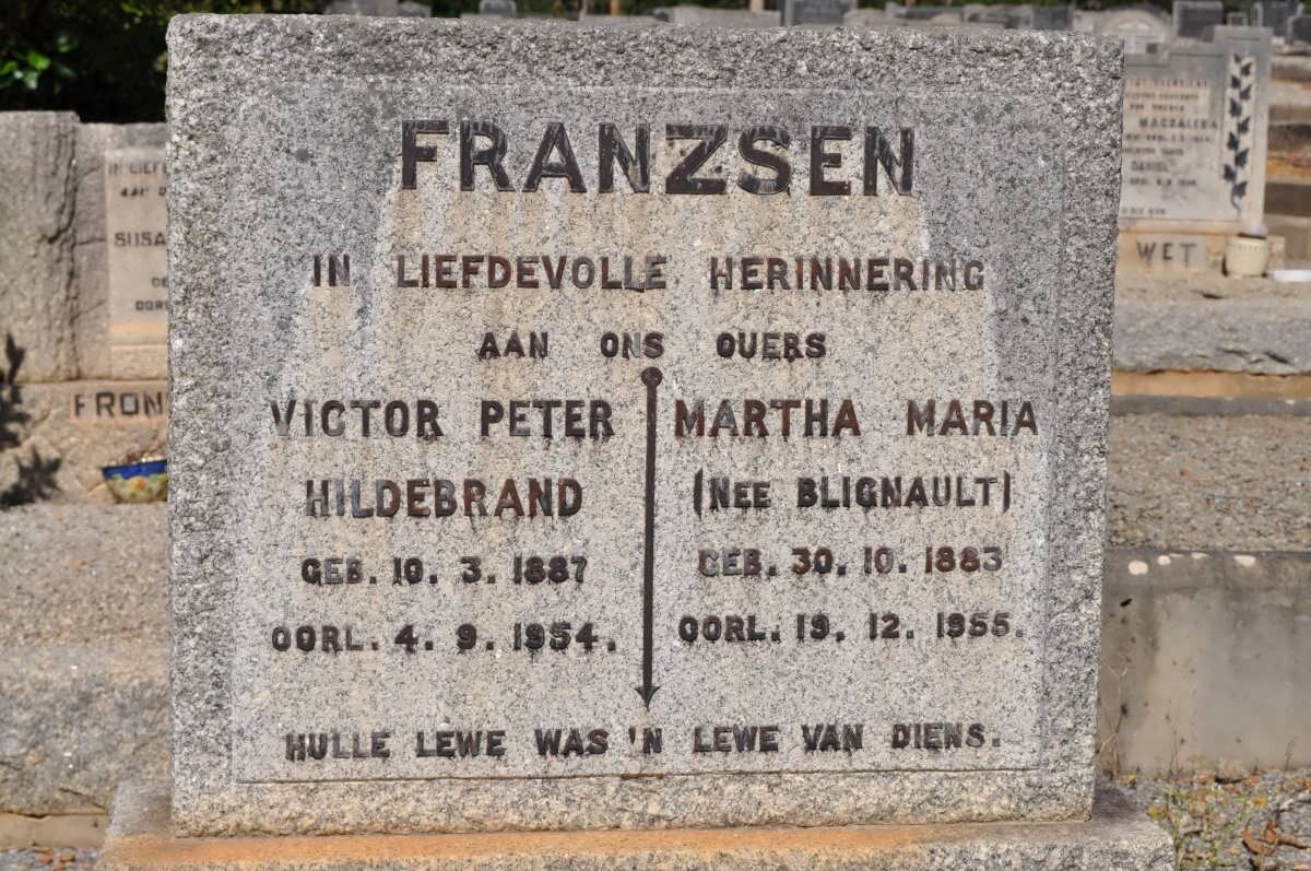 FRANZSEN Victor Peter Hildebrand 1887-1954 &amp; Martha Maria BLIGNAULT 1883-1955