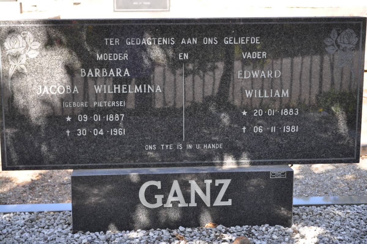 GANZ Edward William 1883-1981 &amp; Barbara Jacoba Wilhelmina PIETERSE 1887-1961