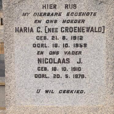 GUNTER Nicolaas J. 1910-1978 &amp; Maria C. GROENEWALD 1912-1959