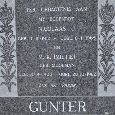 GUNTER Nicolaas J. 1912-1965 &amp; M.K. MOOLMAN 1905-1982