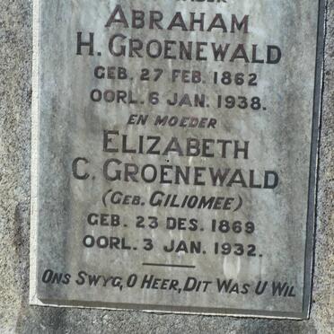 GROENEWALD Abraham H. 1862-1938 &amp; Elizabeth C. GILIOMEE 1869-1932