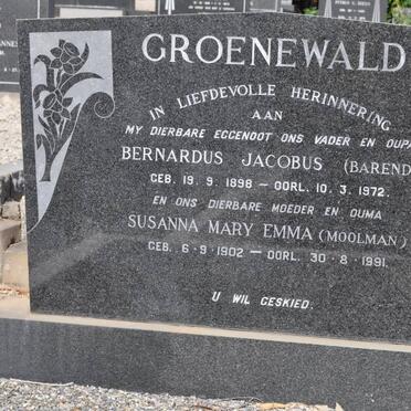 GROENEWALD Bernardus Jacobus 1898-1972 &amp; Susanna Mary Emma MOOLMAN 1902-1991