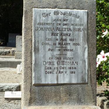 HUMAN Dirk C. 1854-1951 &amp; Johanna Aletta KUNZ 1857-1930